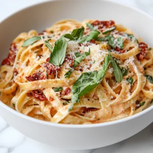 Creamy Marry Me Pasta topped with fresh basil and Parmesan.