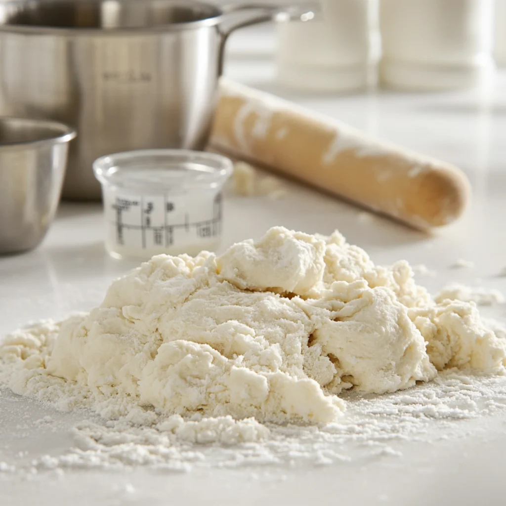 Crisco pie crust recipe-Close-up of Crisco shortening being mixed into flour for a flaky pie crust.