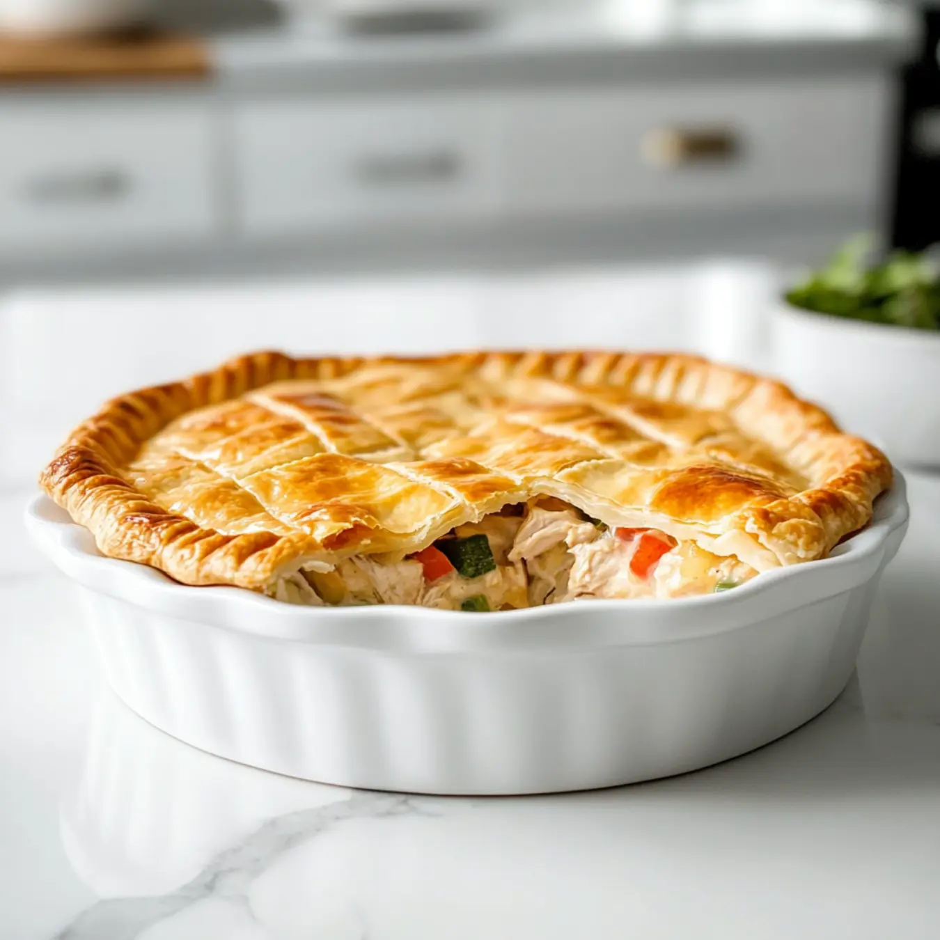 Freshly baked Pillsbury chicken pot pie with a golden crust and creamy filling.