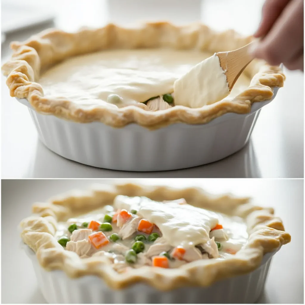 Pillsbury Pot Pie Recipe-Step-by-step process of making a Pillsbury chicken pot pie.