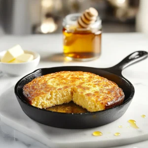 Classic Southern cornbread with a crispy crust in a cast iron skillet