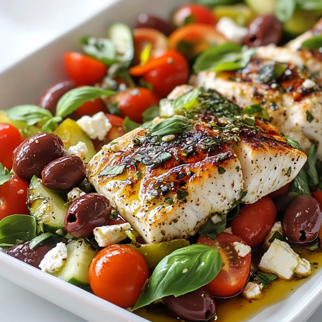 Grilled rockfish with a Mediterranean salad and fresh herbs