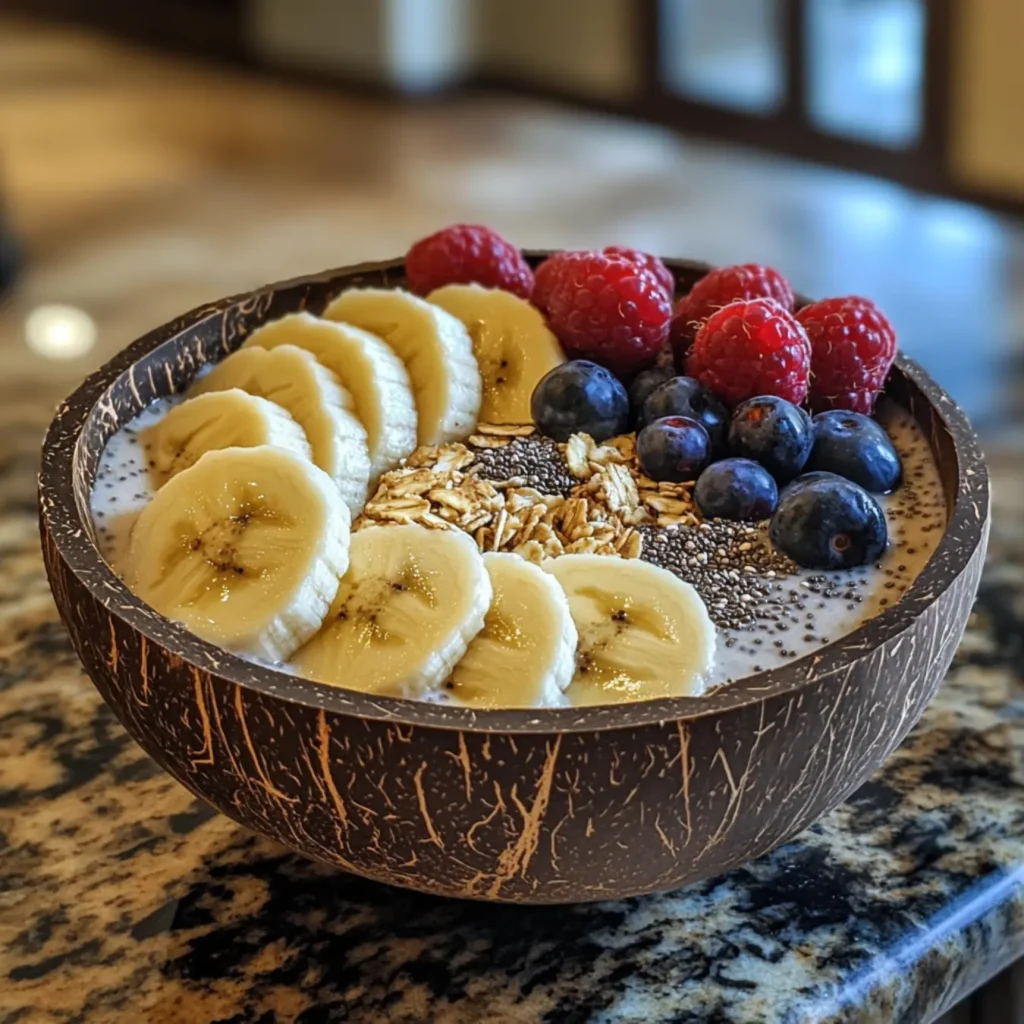 What Do Vegans Eat for Breakfast-A nutrient-rich vegan smoothie bowl topped with fruits, chia seeds, and granola.