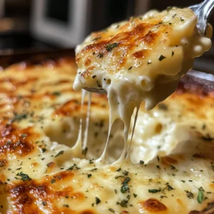 Baked mac and cheese with a crispy, golden top.