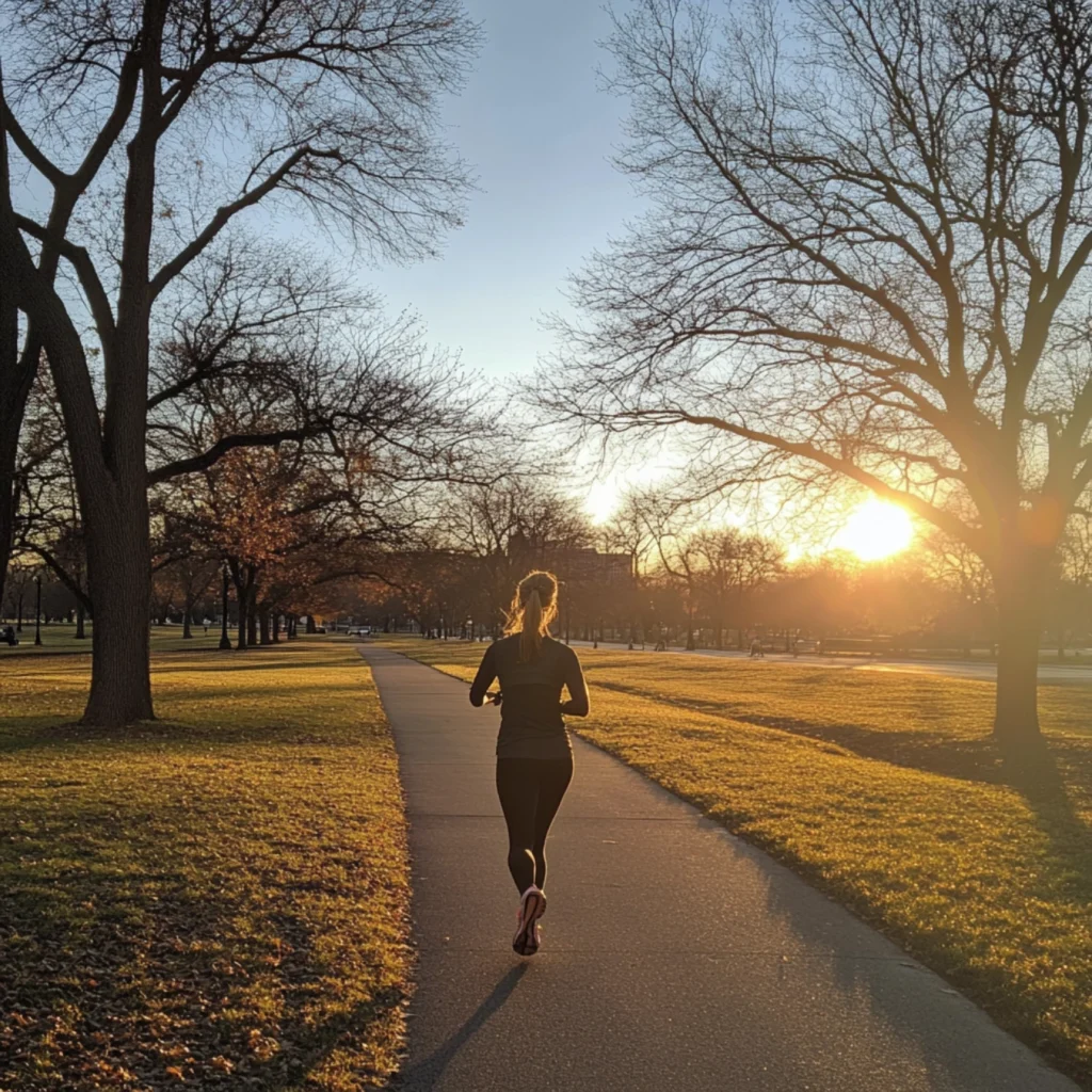A woman jogging to burn off Costco croissant calories.