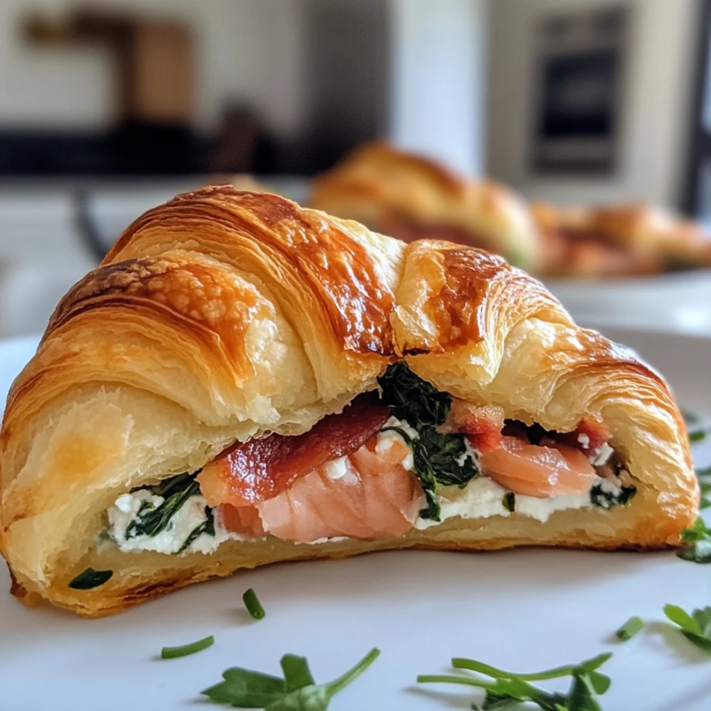 Savory mini croissants stuffed with ham, cheese, and spinach-feta.