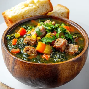 A bowl of Southern turnip green soup with cornbread.