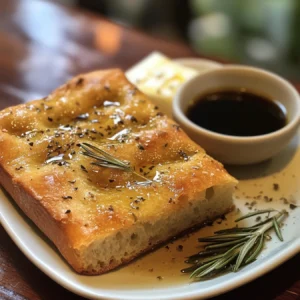 Freshly baked rosemary focaccia with olive oil and balsamic.