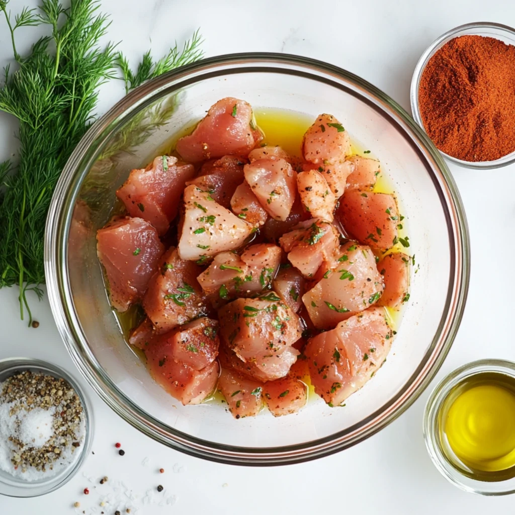 Marinating chicken pieces with spices for baking