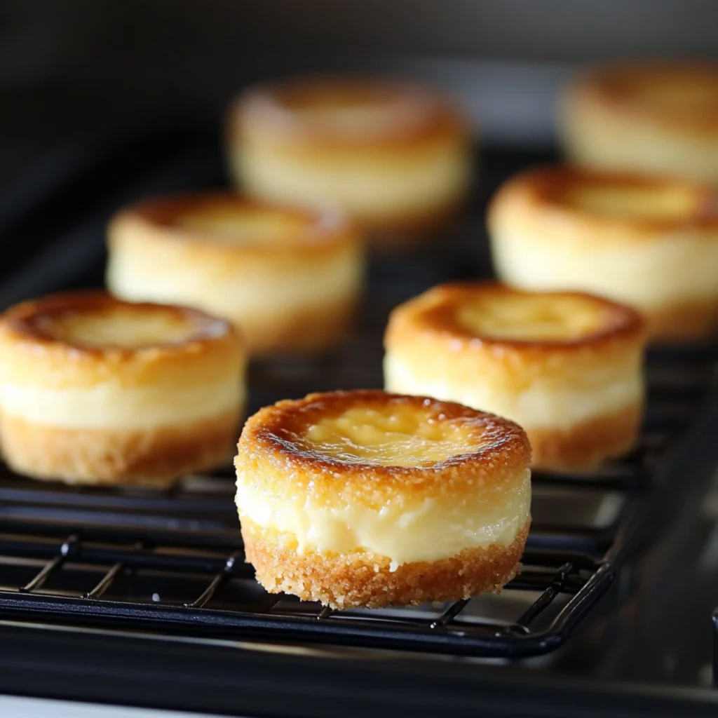 Demonstrating the jiggle test for mini cheesecakes.