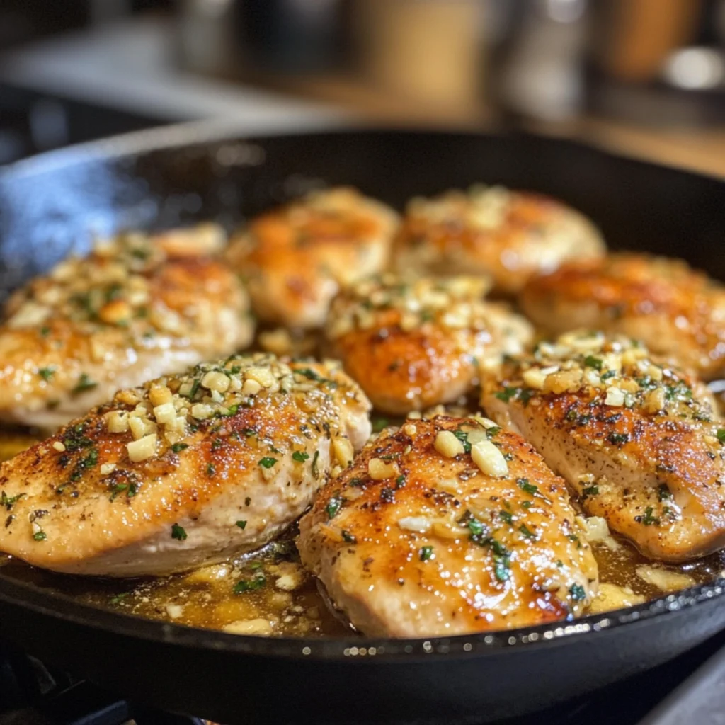 Chicken breasts cooking in garlic butter