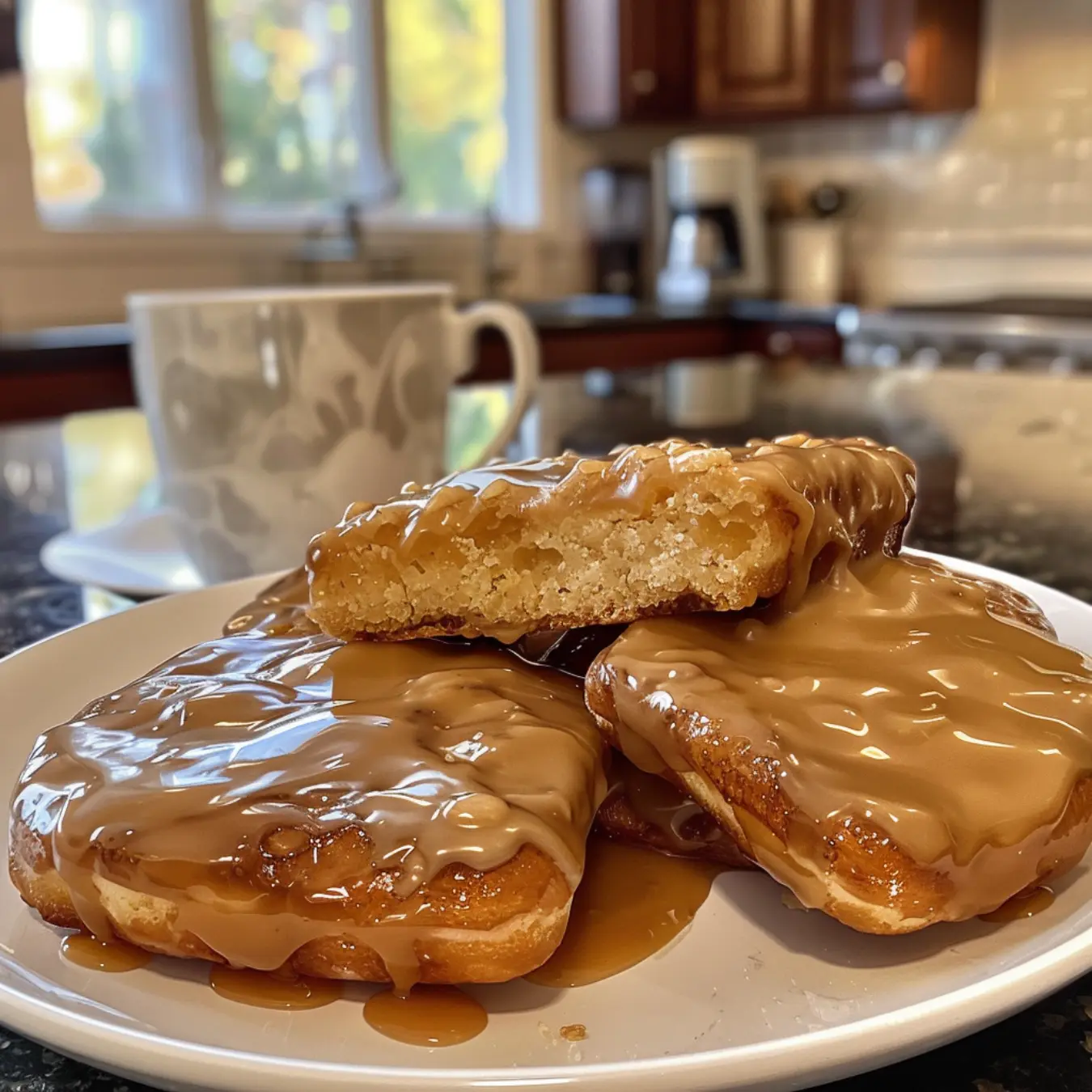 Homemade maple donut bars with glossy maple glaze.