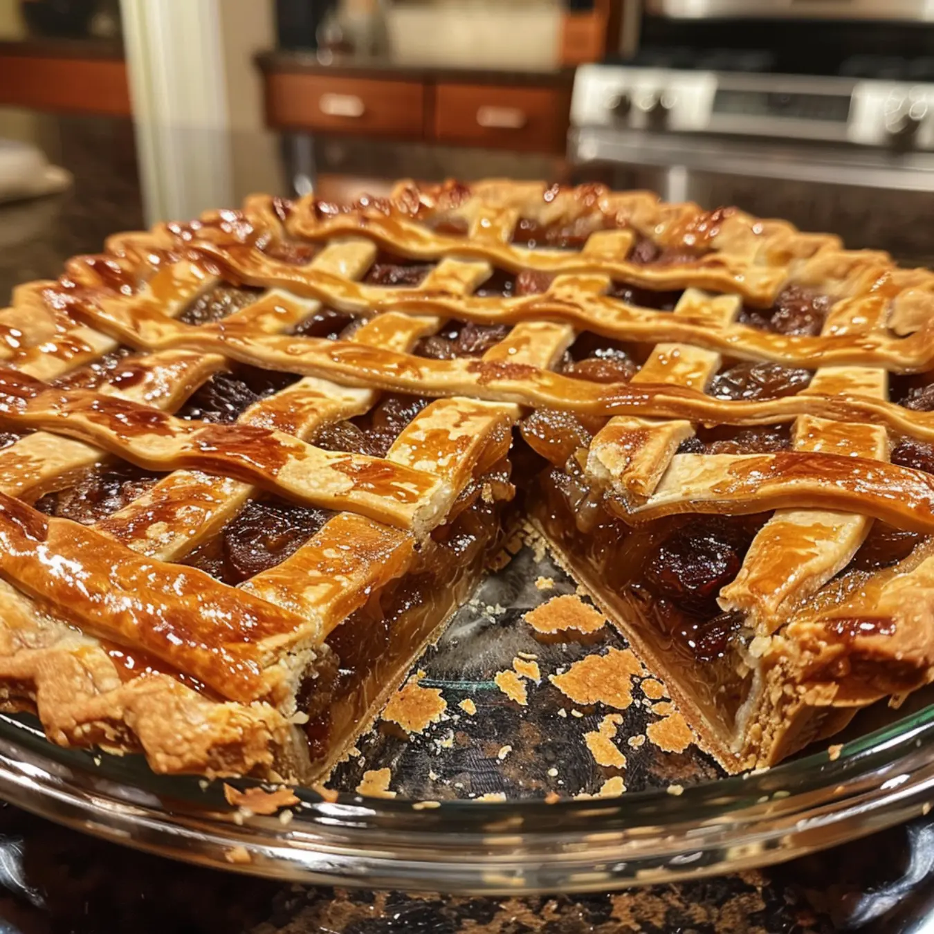 Classic raisin pie with a golden crust and sweet filling.